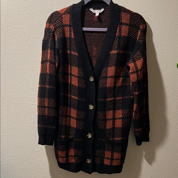 No Boundaries Plaid Black and Orange Women's Sweater-EUC - Picture 2 of 7